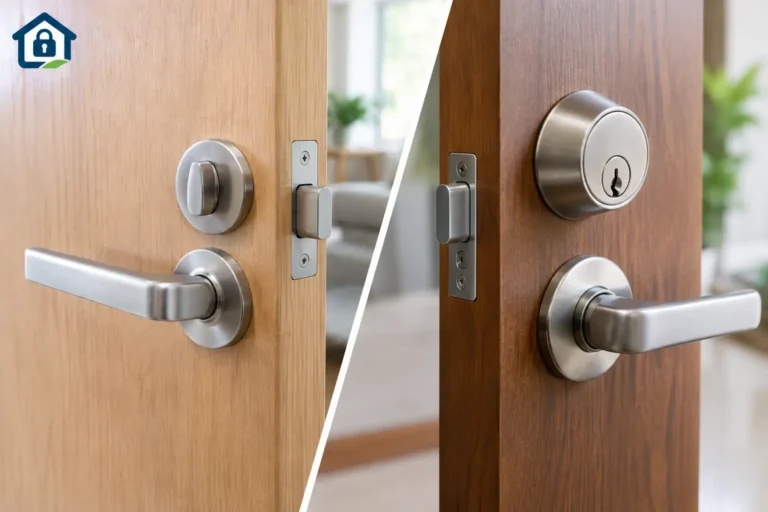 Night latch and deadlock on a wooden door