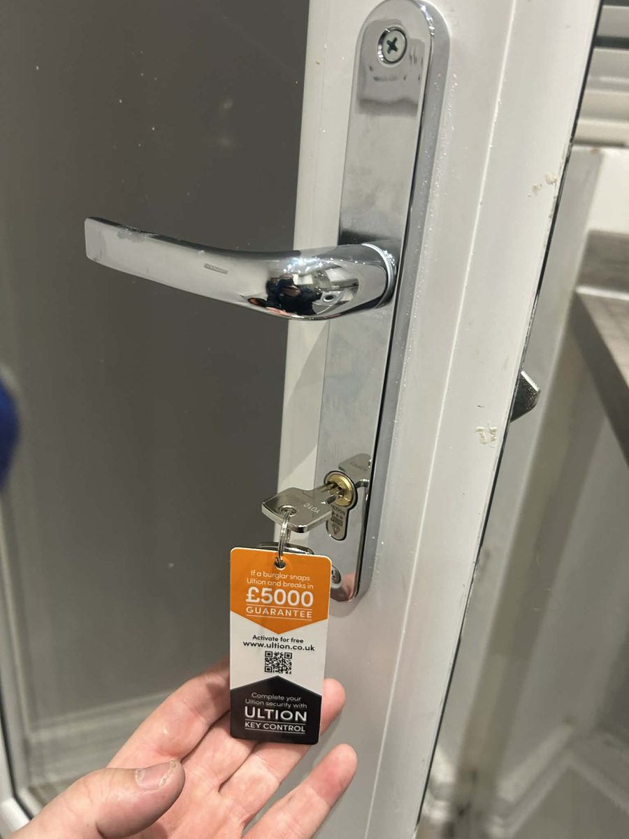 Same uPVC door secured with a new Ultion 3-star anti-snap cylinder and handle