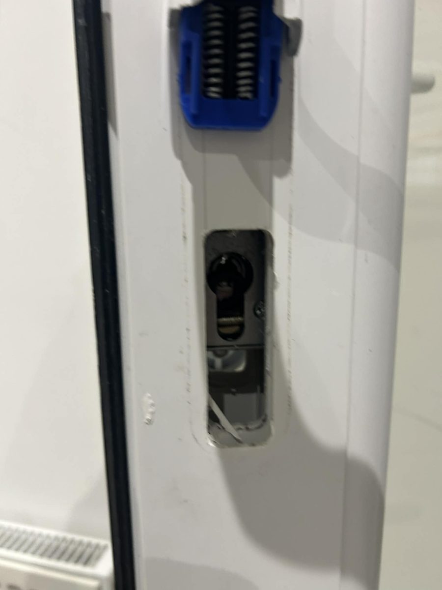 uPVC door after a burglary attempt with the euro cylinder lock snapped out